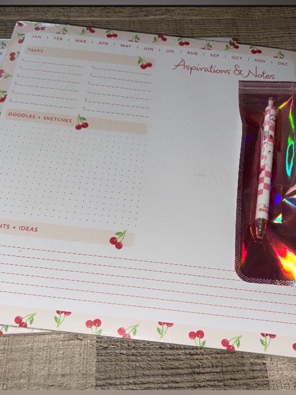 Jumbo 12” x 12” Cherry Print Desk Calendar / Daily Planner + Matching Pen